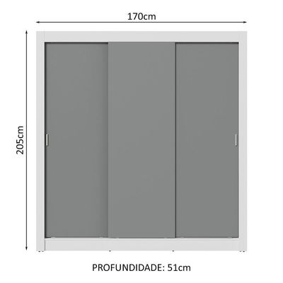 Guarda-Roupa Casal 3 Portas Correr Branco/Cinza