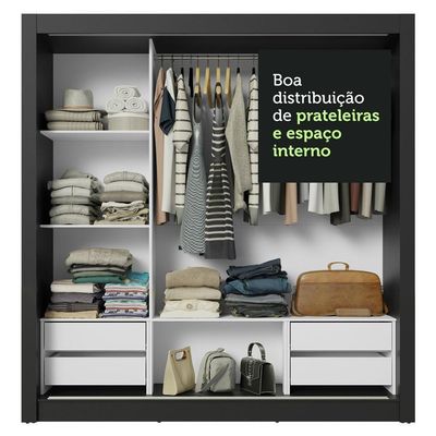 Guarda-Roupa Casal 3 Portas Correr Preto/Cinza Madesa