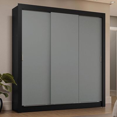 Guarda-Roupa Casal 3 Portas Correr Preto/Cinza Madesa
