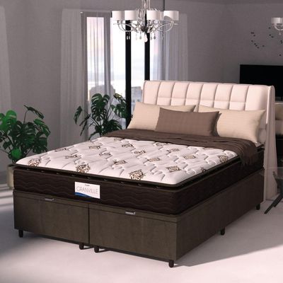 Cama Box Baú Colchão Casal Queen Probel Molas Granville 158x69cm Marrom/branco Marrom