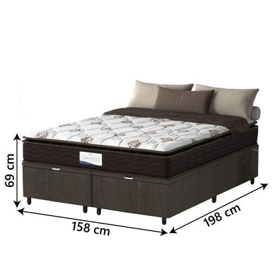 Cama Box Baú Colchão Casal Queen Probel Molas Granville 158x69cm Marrom/branco Marrom