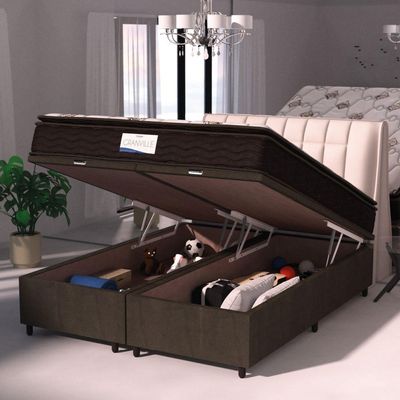 Cama Box Baú Colchão Casal Queen Probel Molas Granville 158x69cm Marrom/branco Marrom