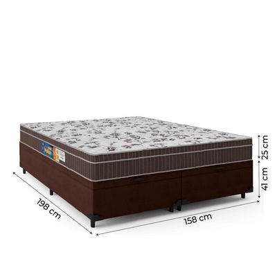 Cama Box Casal Queen Baú Colchão Espuma Orthoface Polar 158x198x66cm Marrom - Suporta Até 120kg Por