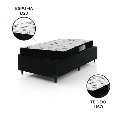 Cama Box Solteiro Colchão Espuma 88x188x50cm Polar Branco / Preto Preto