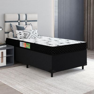 Cama Box Solteiro Colchão Espuma 88x188x50cm Polar Branco / Preto Preto