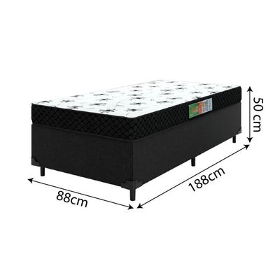 Cama Box Solteiro Colchão Espuma 88x188x50cm Polar Branco / Preto Preto