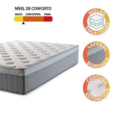 Colchão Casal Queen Molas Ensacadas Ômega 158X198X32Cm Cinza/Branco Hellen - Cinza / Branco