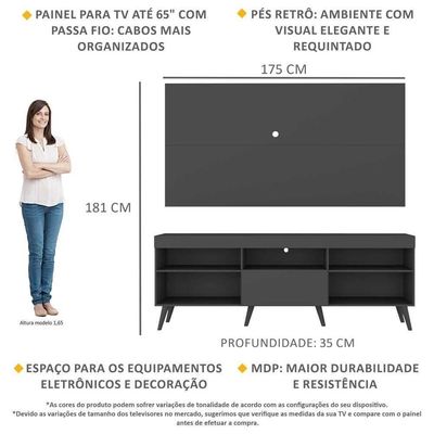Rack+Painel Tv 65" Retrô Flórida Up Mp1042 Preto
