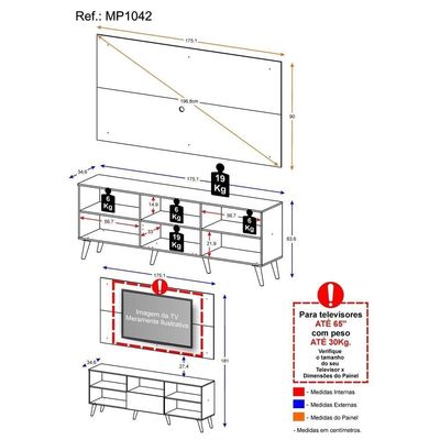 Rack+Painel Tv 65" Retrô Flórida Up Mp1042 Preto