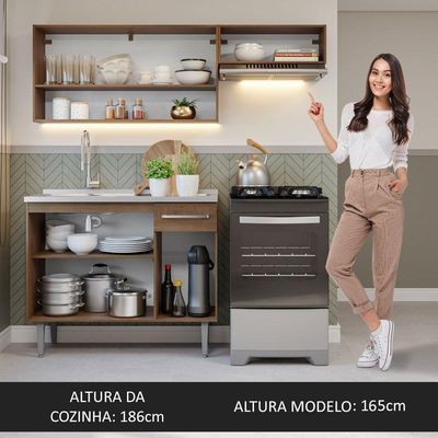 Armário Cozinha Compacta 165cm Pia Rustic-Cinza
