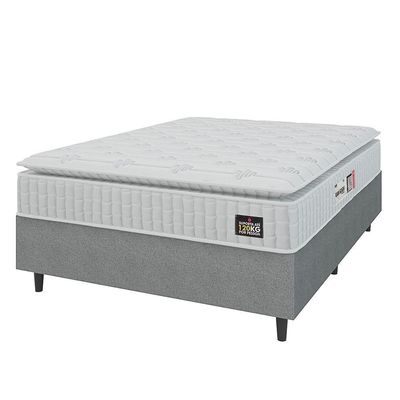 Cama Box Colchão Casal Espuma D33 Vangogh Pillow Top 138x188x67cm Branco-Cinza Hellen Suporta até 120kg por Pessoa