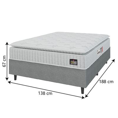 Cama Box Colchão Casal Espuma D33 Vangogh Pillow Top 138x188x67cm Branco-Cinza Hellen Suporta até 120kg por Pessoa