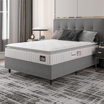 Cama Box Colchão Casal Espuma D33 Vangogh Pillow Top 138x188x67cm Branco-Cinza Hellen Suporta até 120kg por Pessoa