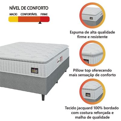 Cama Box Colchão Casal Espuma D33 Vangogh Pillow Top 138x188x67cm Branco-Cinza Hellen Suporta até 120kg por Pessoa