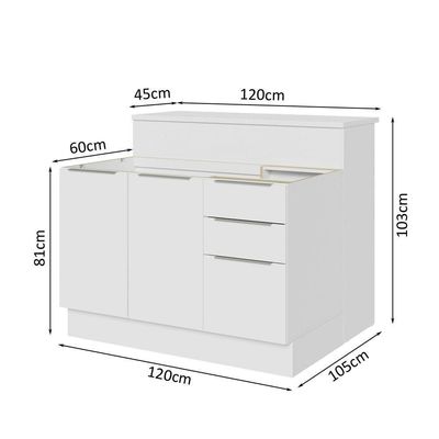 Ilha De Cozinha Com Bancada E Balcão 120 Cm Branco