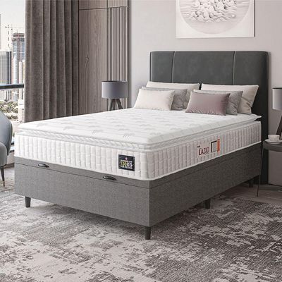 Cama Box Baú Colchão Casal Espuma D45 Lazio Pillow Top 138x188x70cm Branco-Cinza Hellen Suporta até 120kg por Pessoa