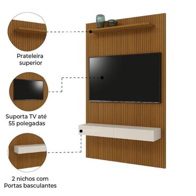 Painel TV Até 55" Ripado Egeo Com Nicho 1,35m Cedro