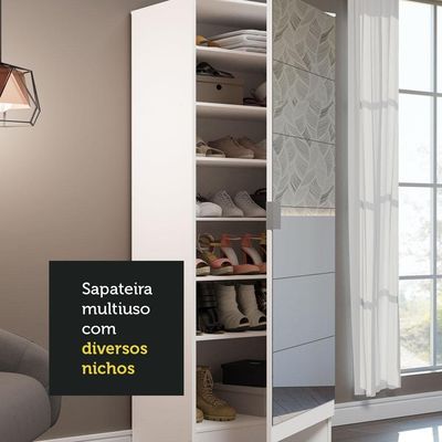 Sapateira Armário Multiúso Isis 1 Porta Com Espelhos Branco