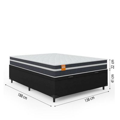 Cama Box Baú Casal Colchão Molas Qatar 138x188x63cm Branco / Preto - Suporta Até 150kg Por Pessoa Pr