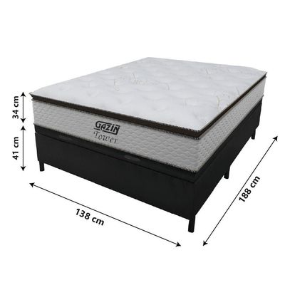 Cama Box Baú Casal Colchão Molas Pocket Ensacadas Tower 138x188x75cm Branco/preto Gazin