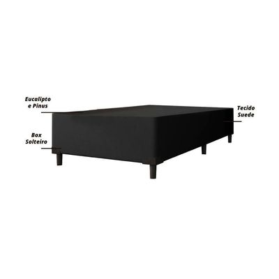 Cama Box Solteiro 0,88m E 38cm De Altura Suede Prince Preto