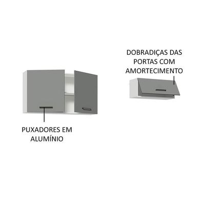 Kit 2 Armários Aéreos Multiuso 3 Portas Branco/Cinza