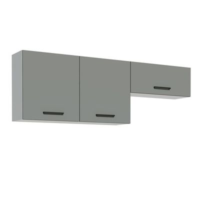 Kit 2 Armários Aéreos Multiuso 3 Portas Branco/Cinza