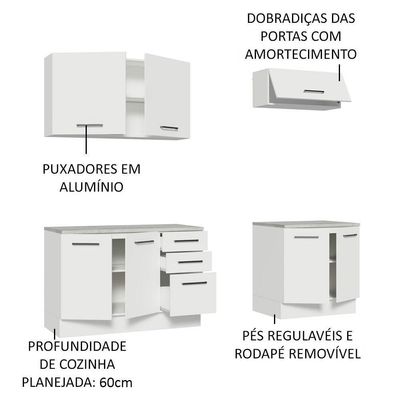 Kit 2 Balcões E 2 Armários Aéreos 200cm Branco