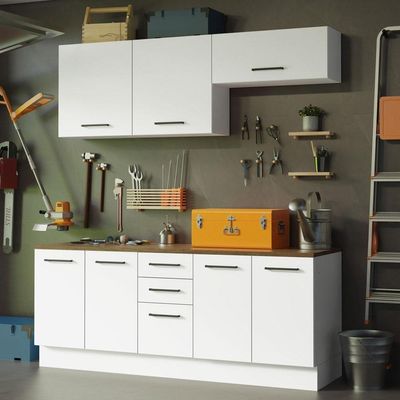 Kit 2 Balcões e 2 Armários Aéreos 200cm Branco/rustic