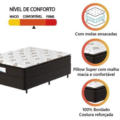 Cama Box Colchão Casal Molas Ensacadas Granville 138x188x66cm Marrom/branco Probel Marrom/branco