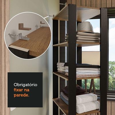 Estante Armário Multiuso Para Livros 177cm Rustic/Preto