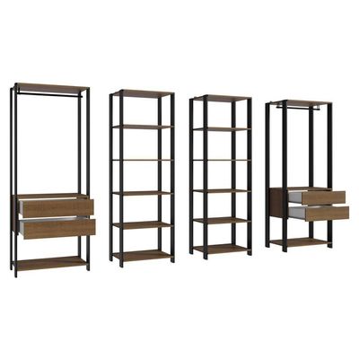 Estante Multiuso 4 Gavetas 258cm Rustic/Preto