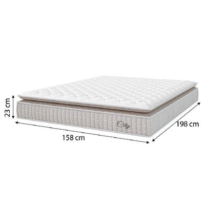 Cama Box Colchão Casal Queen Molas Ensacadas City Pillow Top 158x198x61cm Branco-Bege Hellen Suporta até 110kg por Pessoa