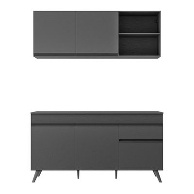 Armário De Cozinha Compacta 150cm Veneza Multimóveis V2079 Preto Preto