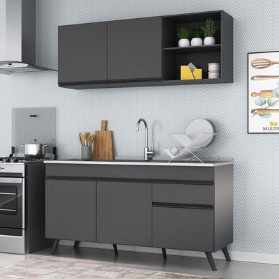 Armário De Cozinha Compacta 150cm Veneza Multimóveis V2079 Preto Preto