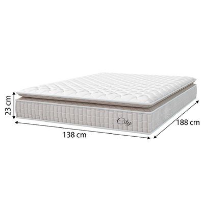Cama Box Colchão Casal Molas Ensacadas City Pillow Top 138x188x61cm Linho Branco / Bege Hellen Branco/bg