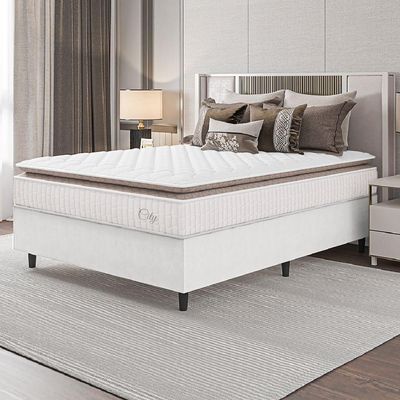 Cama Box Colchão Casal Molas Ensacadas City Pillow Top 138x188x61cm Linho Branco / Bege Hellen Branco/bg