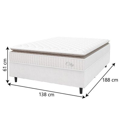 Cama Box Colchão Casal Molas Ensacadas City Pillow Top 138x188x61cm Linho Branco / Bege Hellen Branco/bg