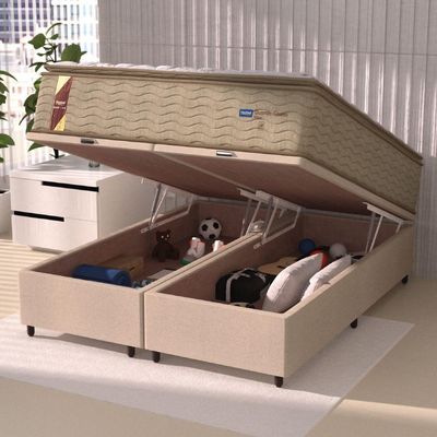 Cama Box Baú Colchão Casal Queen Probel Molas Guarda Costas Max 158x81cm Bege/branco Bege