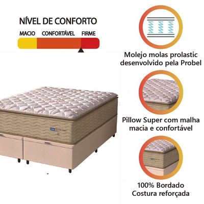 Cama Box Baú Colchão Casal Queen Probel Molas Guarda Costas Max 158x81cm Bege/branco Bege