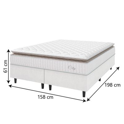 Cama Box Colchão Casal Queen Molas Ensacadas City Pillow Top 158x198x61cm Linho Branco / Bege Hellen Branco/bg
