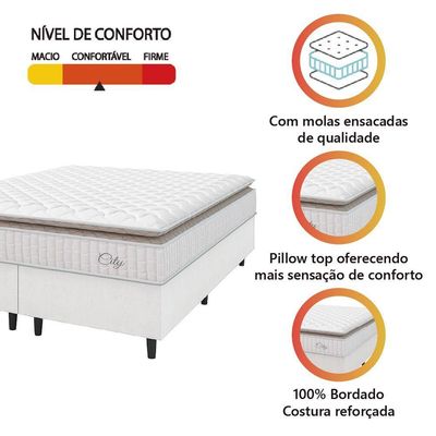 Cama Box Colchão Casal Queen Molas Ensacadas City Pillow Top 158x198x61cm Linho Branco / Bege Hellen Branco/bg