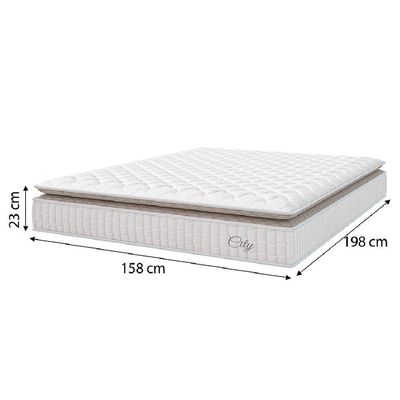 Cama Box Colchão Casal Queen Molas Ensacadas City Pillow Top 158x198x61cm Linho Branco / Bege Hellen Branco/bg