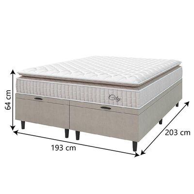 Cama Box Colchão Baú Casal King Molas Ensacadas City Pillow Top 193x203x64cm Bege Branco