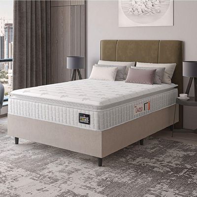 Cama Box Colchão Casal Espuma D45 Lazio Pillow Top 138x188x67cm Branco-Bege Hellen Suporta até 120kg por Pessoa