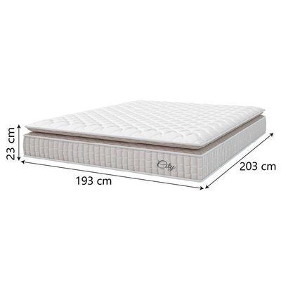 Cama Box Colchão Casal King Molas Ensacadas City Pillow Top 193x203x61cm Bege Branco Hellen