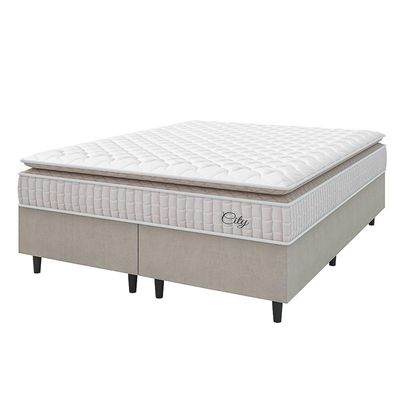 Cama Box Colchão Casal King Molas Ensacadas City Pillow Top 193x203x61cm Bege Branco Hellen