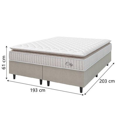 Cama Box Colchão Casal King Molas Ensacadas City Pillow Top 193x203x61cm Bege Branco Hellen