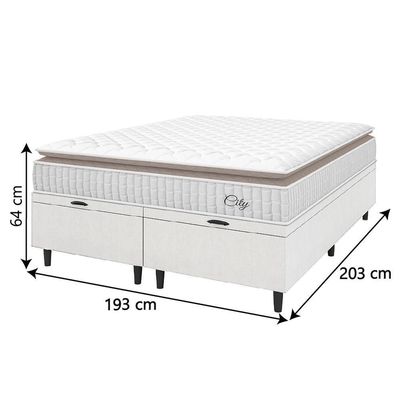 Cama Box Colchão Baú Casal King Molas Ensacadas City Pillow Top 193x203x64cm Linho Branco Bege