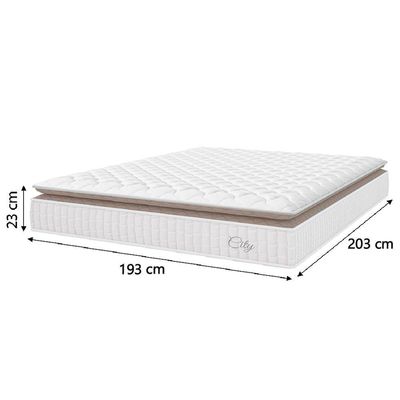 Cama Box Colchão Baú Casal King Molas Ensacadas City Pillow Top 193x203x64cm Linho Branco Bege
